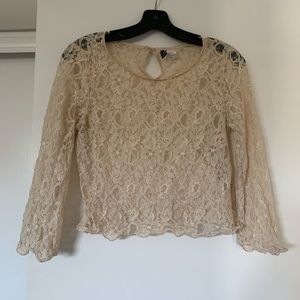 H&M Divided Cream Lace Crop Floral Top Size Small